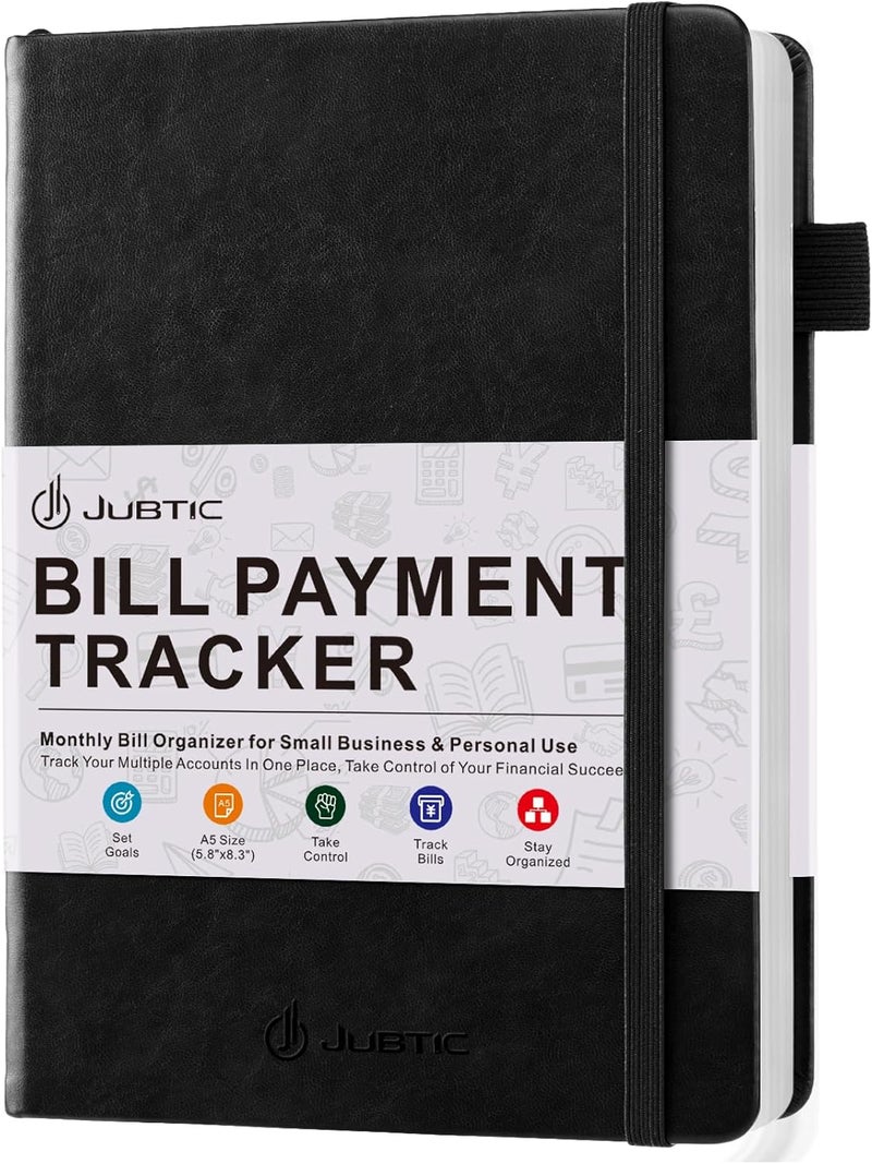 JUBTIC Bill Tracker Notebook, Bill Payment Tracker Monthly Organizer&Bill Book for Budgeting Financial,Monthly Bill Planner Expense &Payments Checklist Organizer-8.3"x5.8",Black - Image 1